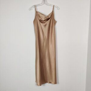 Bebe Tan Satin Cowl Neck Maxi Dress Size Large Y2K Feminine